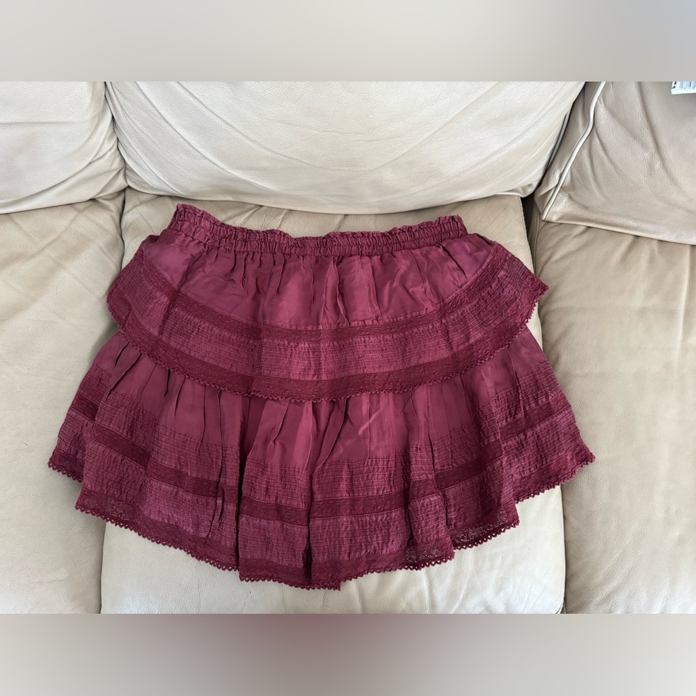 LOVESHACKFANCY RUFFLE MINI TIERED SKIRT OXBLOOD. Size XL. MSRP 275 - Picture 12 of 15